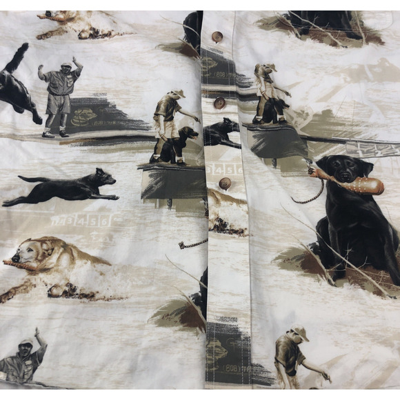 Vintage Morgan Creek Men's Shirt XL Short Sleeve AOP Duck Hunting Retriever - Picture 6 of 10